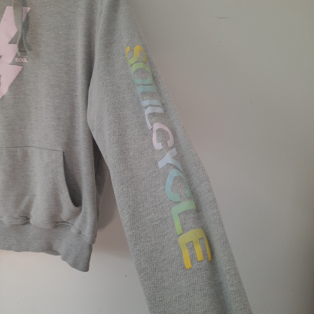 Soulcycle Lightning Bolt Hoodie Sweatshirt Gray Kangaroo Pocket Womens Size L - Picture 10 of 10